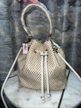 NEW Victorias secret Gold Crystal-Embellished Drawstring Bucket Bag